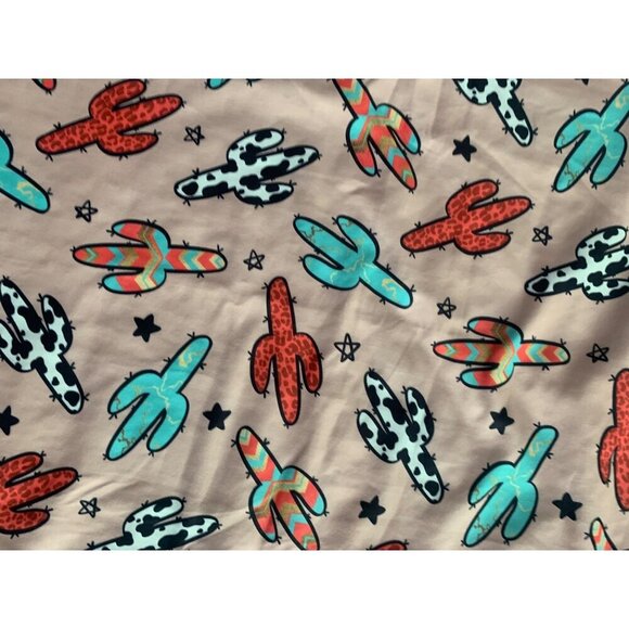 Reversible Cactus Print Baby Blanket In Pink & Turquoise With Minky Dot Backing - Picture 1 of 4
